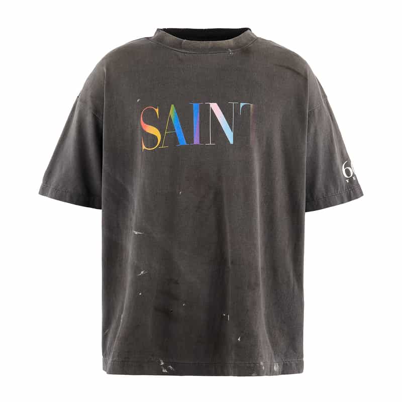 SAINT MXXXXXX SAINT MXXXXXX＜セント マイケル＞ ヴィンテージ加工ロゴ入りTシャツ BLACK