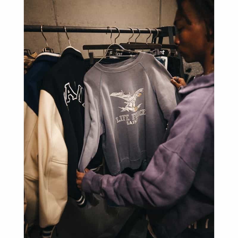 SAINT MXXXXXX SAINT MXXXXXX＜セント マイケル＞ ヴィンテージ加工スウェットプルオーバー NAVY