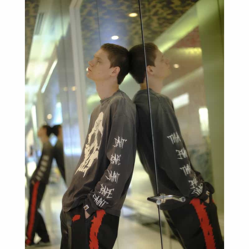 SAINT MXXXXXX SAINT MXXXXXX＜セント マイケル＞ ヴィンテージ加工ロングスリーブTシャツ“BAPE（R）" BLACK