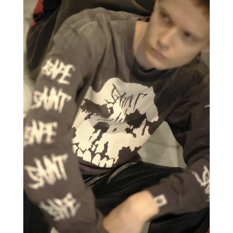 SAINT MXXXXXX SAINT MXXXXXX＜セント マイケル＞ ヴィンテージ加工ロングスリーブTシャツ“BAPE（R）" BLACK