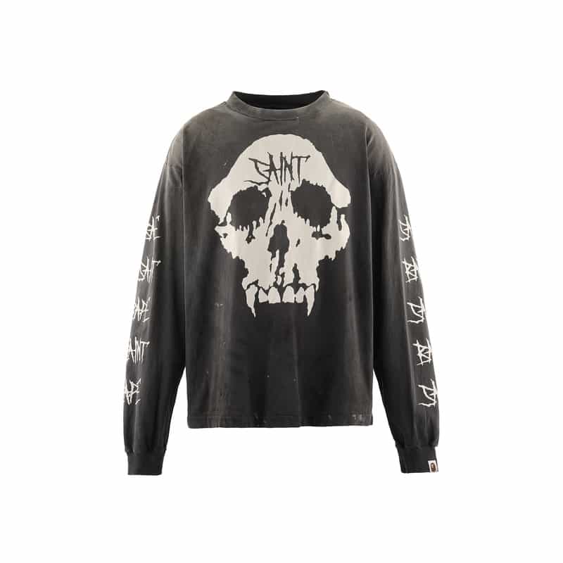 SAINT MXXXXXX SAINT MXXXXXX＜セント マイケル＞ ヴィンテージ加工ロングスリーブTシャツ“BAPE（R）" BLACK