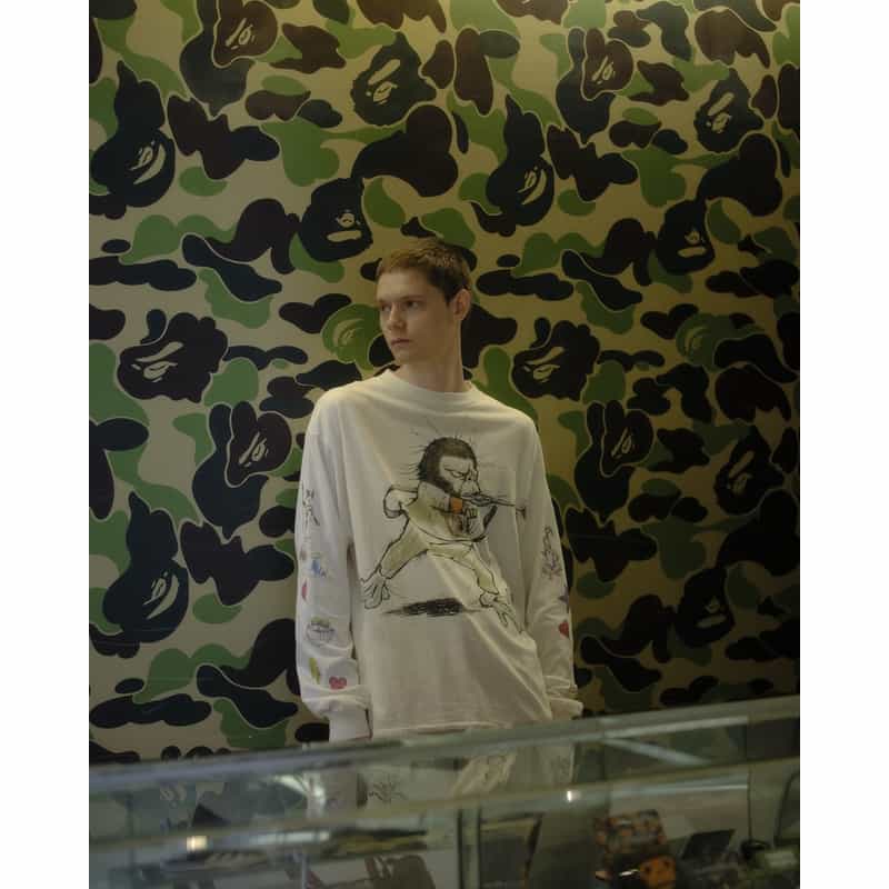 SAINT MXXXXXX＜セント マイケル＞ ヴィンテージ加工ロングスリーブTシャツ“BAPE（R）"