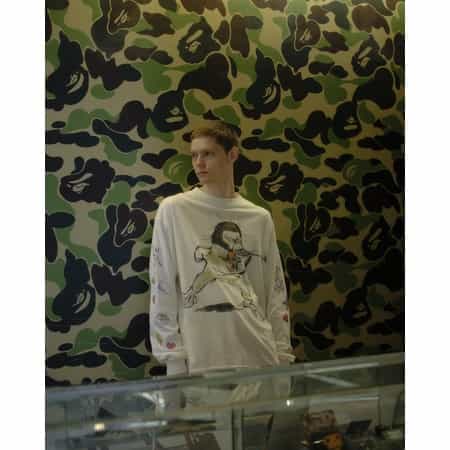 SAINT MXXXXXX＜セント マイケル＞ ヴィンテージ加工ロングスリーブTシャツ“BAPE（R）"