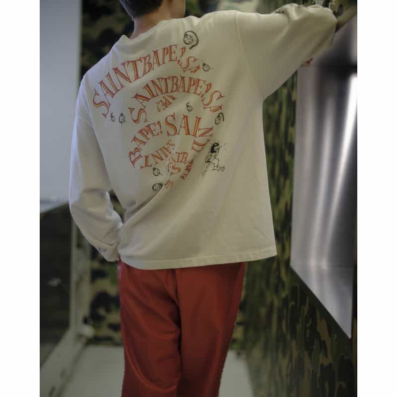 SAINT MXXXXXX SAINT MXXXXXX＜セント マイケル＞ ヴィンテージ加工ロングスリーブTシャツ“BAPE（R）" WHITE