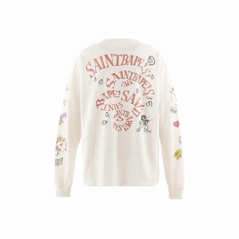 SAINT MXXXXXX SAINT MXXXXXX＜セント マイケル＞ ヴィンテージ加工ロングスリーブTシャツ“BAPE（R）" WHITE