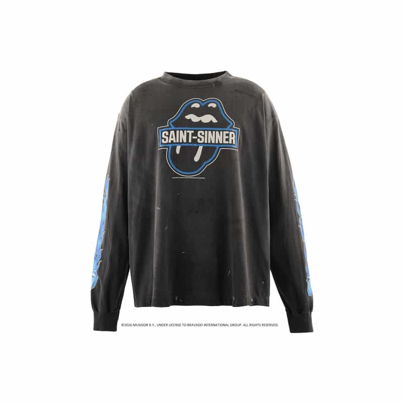 SAINT MXXXXXX SAINT MXXXXXX＜セント マイケル＞ ヴィンテージ加工ロングスリーブTシャツ“The Rolling Stones" BLACK
