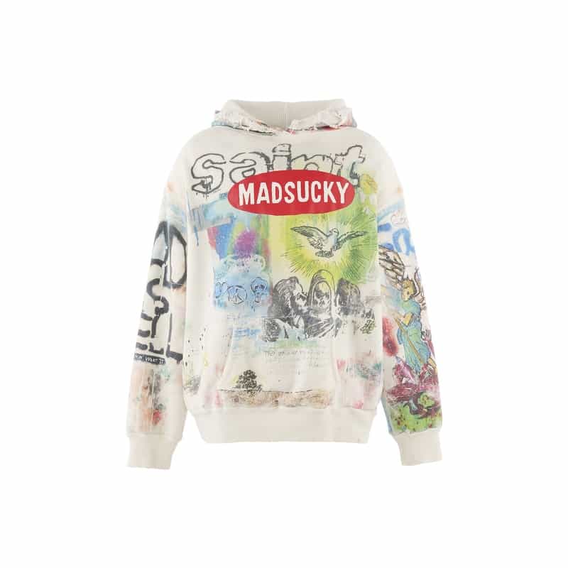 SAINT MXXXXXX SAINT MXXXXXX＜セント マイケル＞ ヴィンテージ加工スウェットフーディ WHITE