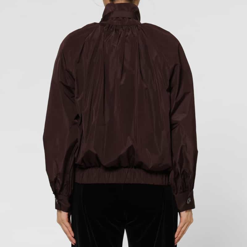 BARNEYS NEW YORK タフタ素材 ベルトデザイン ジップアップブルゾン BROWN
