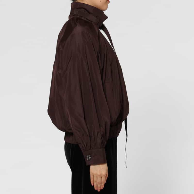 BARNEYS NEW YORK タフタ素材 ベルトデザイン ジップアップブルゾン BROWN