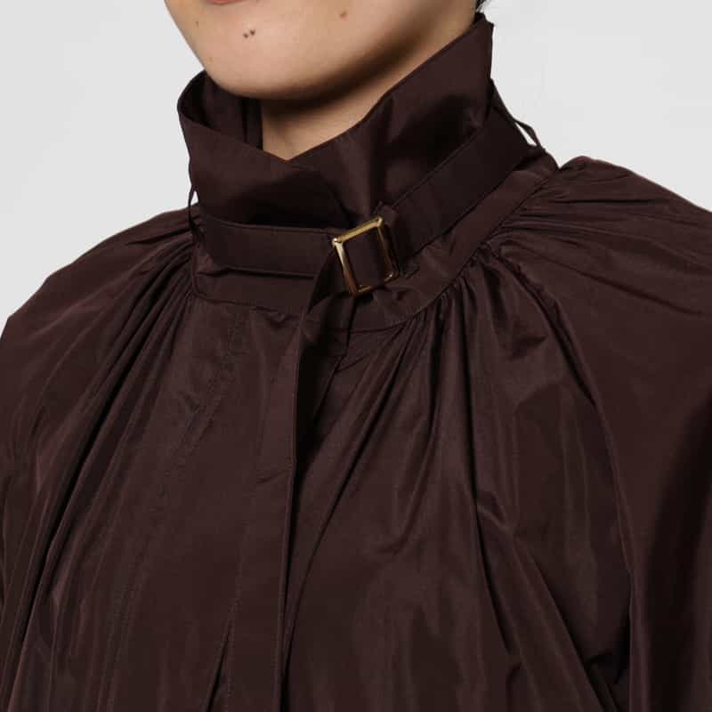BARNEYS NEW YORK タフタ素材 ベルトデザイン ジップアップブルゾン BROWN