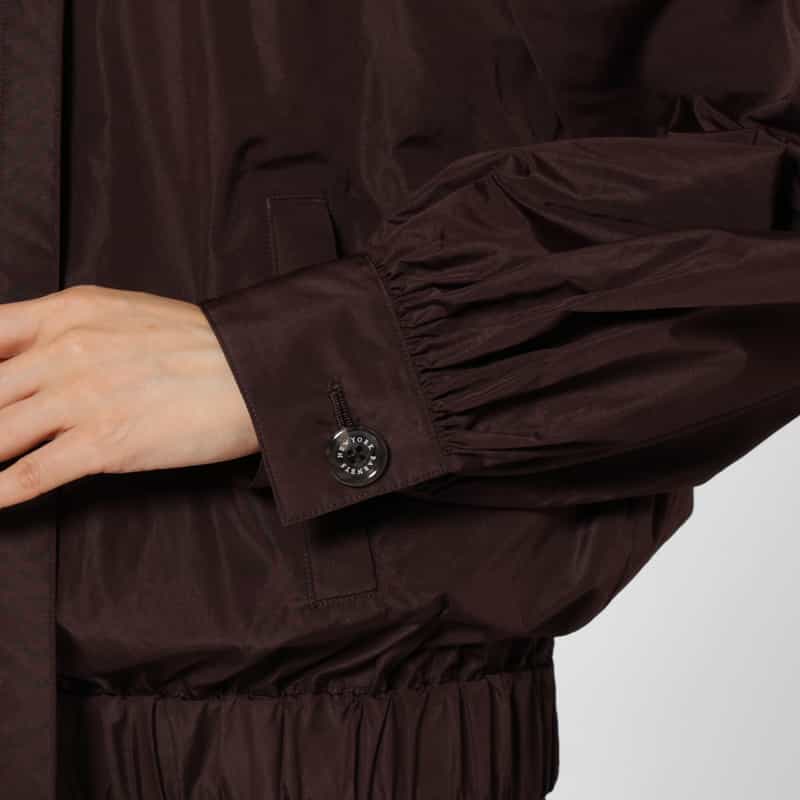 BARNEYS NEW YORK タフタ素材 ベルトデザイン ジップアップブルゾン BROWN
