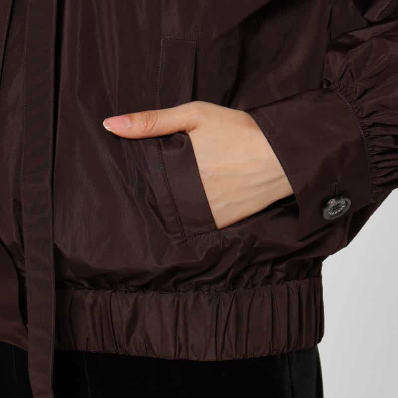 BARNEYS NEW YORK タフタ素材 ベルトデザイン ジップアップブルゾン BROWN