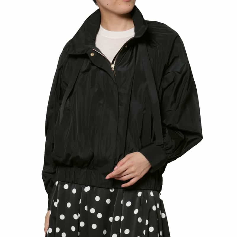 BARNEYS NEW YORK タフタ素材 ベルトデザイン ジップアップブルゾン BLACK