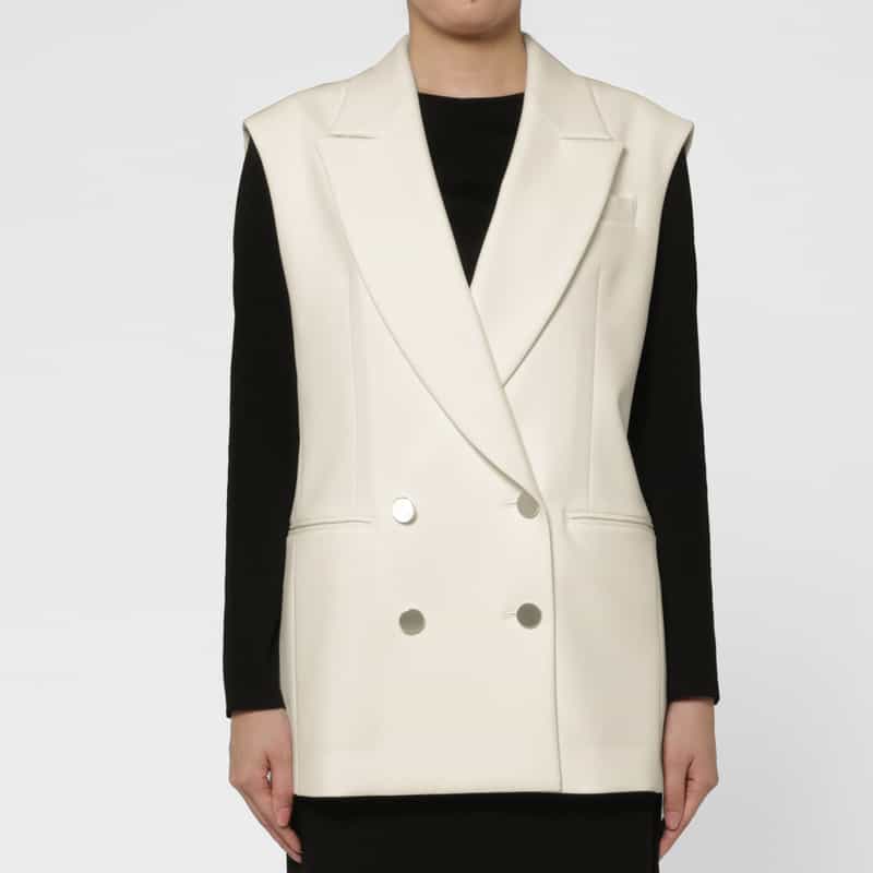 BARNEYS NEW YORK ダブルクロスストレッチ ダブルブレストジレ WHITE