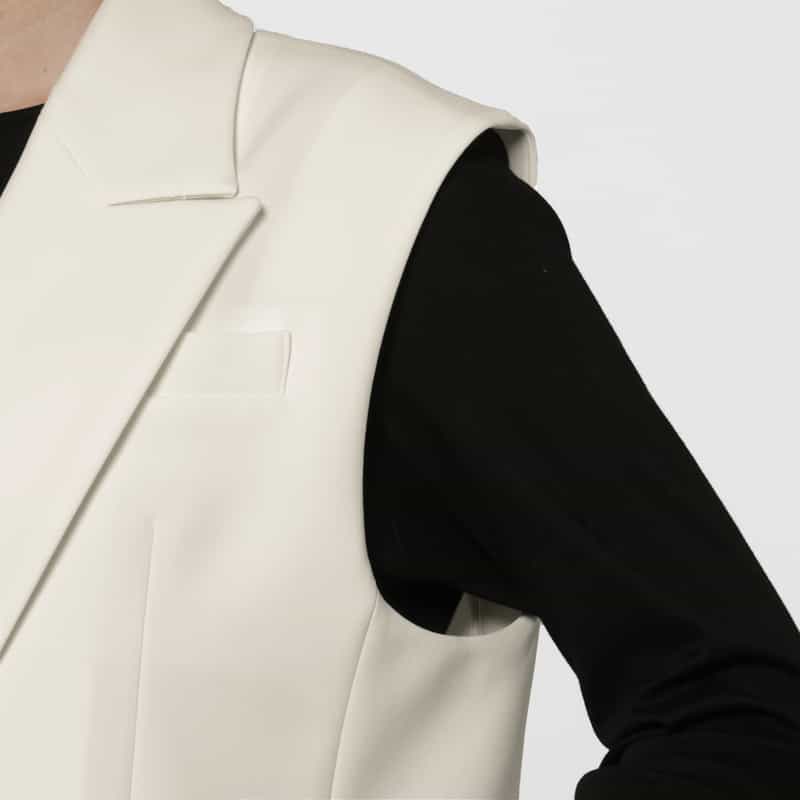 BARNEYS NEW YORK ダブルクロスストレッチ ダブルブレストジレ WHITE