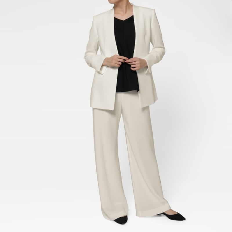 BARNEYS NEW YORK セットアップ ウォッシャブル ストレッチノーカラージャケット WHITE