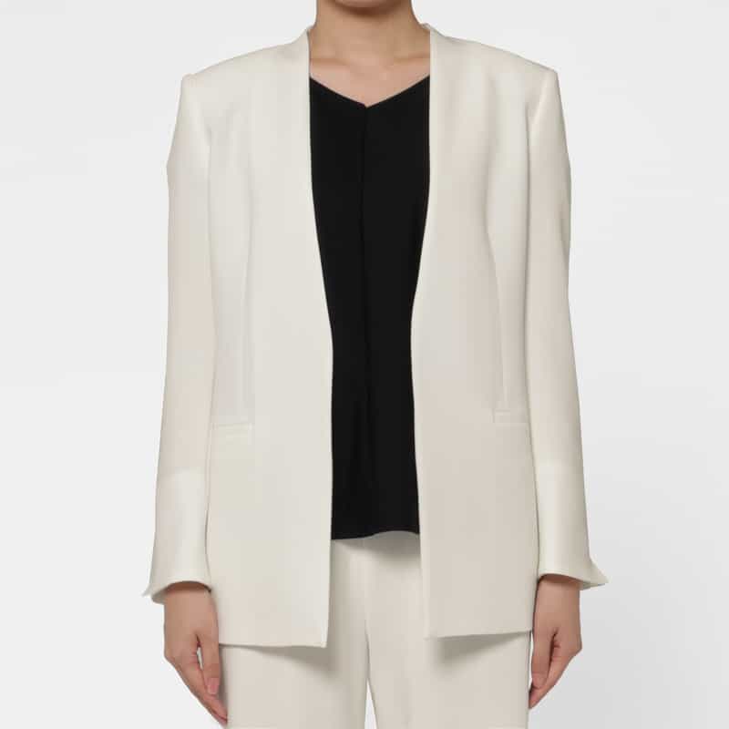 BARNEYS NEW YORK セットアップ ウォッシャブル ストレッチノーカラージャケット WHITE