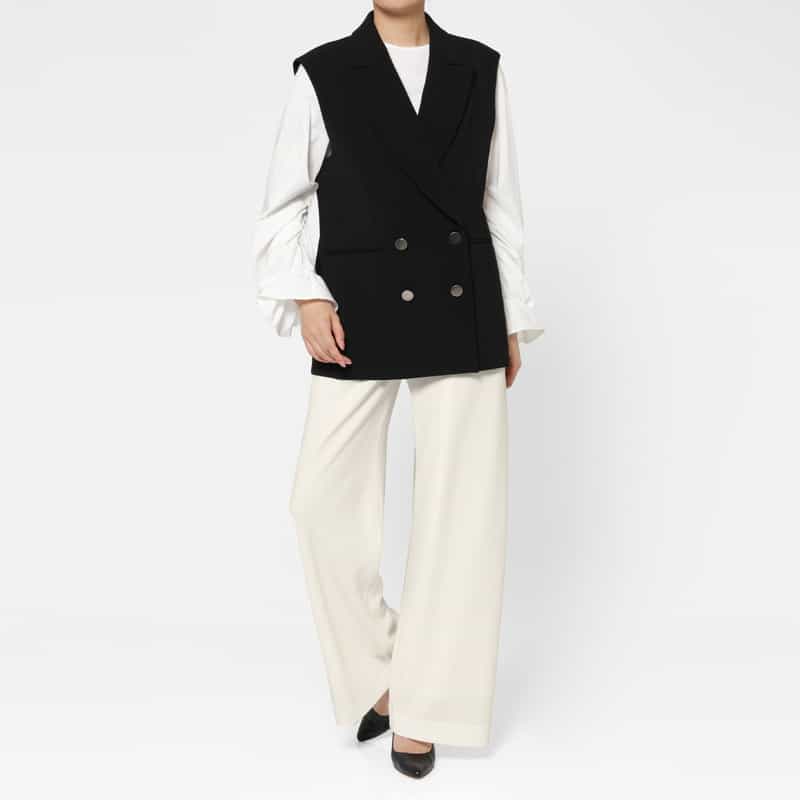 BARNEYS NEW YORK セットアップ ウォッシャブル ドローストリングワイドパンツ WHITE