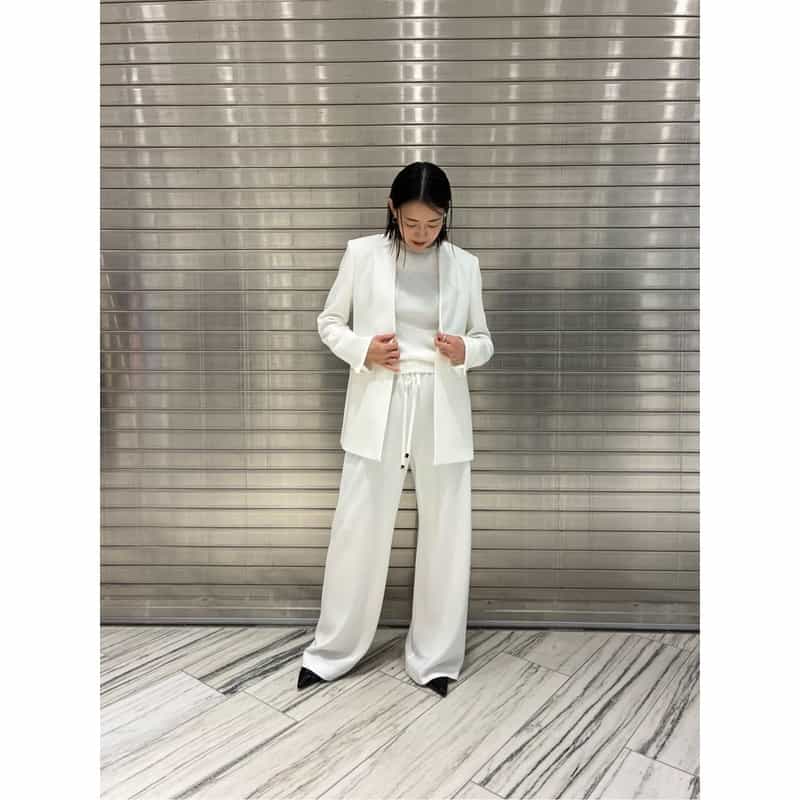 BARNEYS NEW YORK セットアップ ウォッシャブル ドローストリングワイドパンツ WHITE
