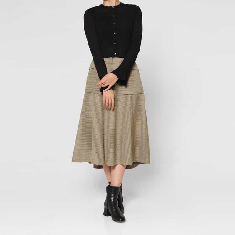 BARNEYS NEW YORK 千鳥格子柄 Aラインサファリスカート BROWN