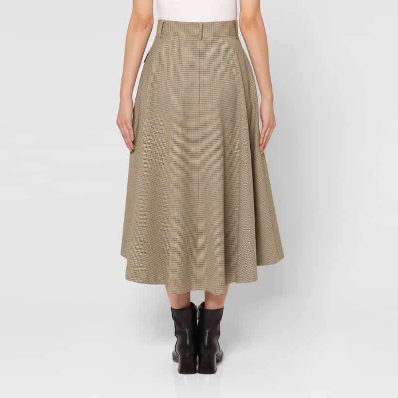 BARNEYS NEW YORK 千鳥格子柄 Aラインサファリスカート BROWN