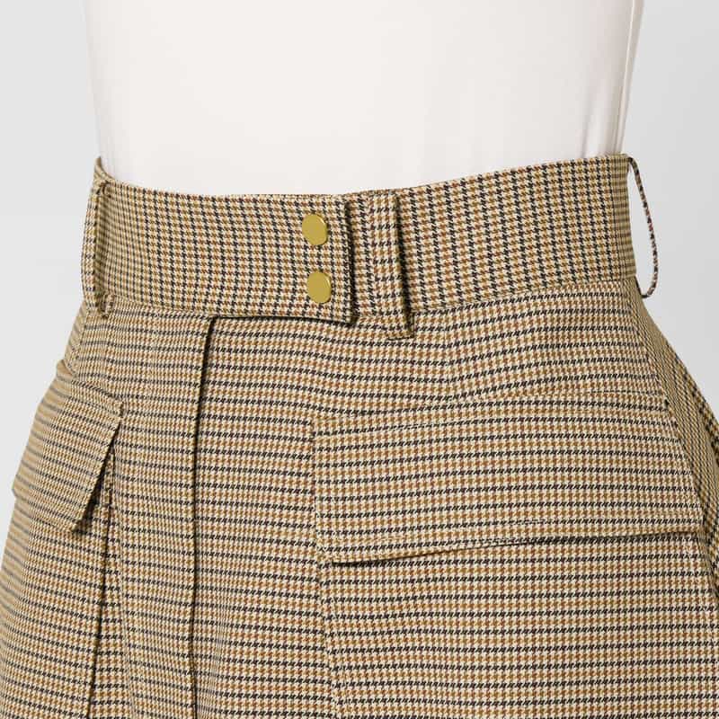 BARNEYS NEW YORK 千鳥格子柄 Aラインサファリスカート BROWN