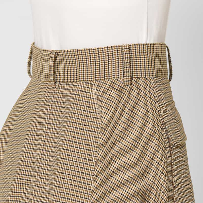 BARNEYS NEW YORK 千鳥格子柄 Aラインサファリスカート BROWN