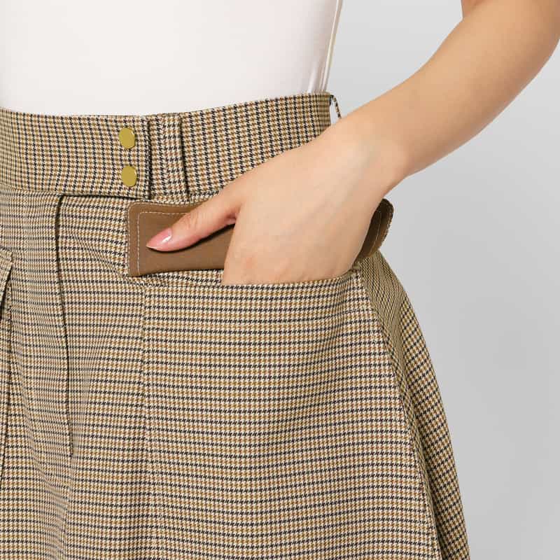 BARNEYS NEW YORK 千鳥格子柄 Aラインサファリスカート BROWN