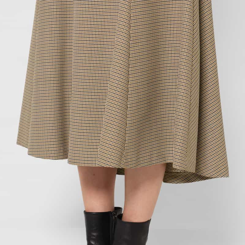 BARNEYS NEW YORK 千鳥格子柄 Aラインサファリスカート BROWN