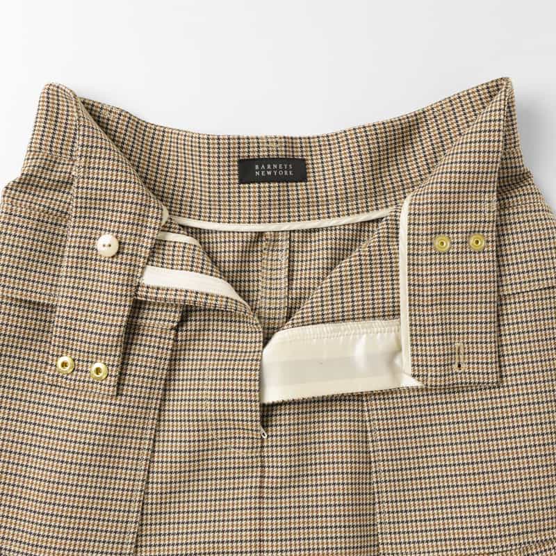 BARNEYS NEW YORK 千鳥格子柄 Aラインサファリスカート BROWN