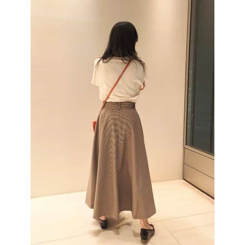 BARNEYS NEW YORK 千鳥格子柄 Aラインサファリスカート BROWN