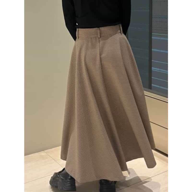 BARNEYS NEW YORK 千鳥格子柄 Aラインサファリスカート BROWN