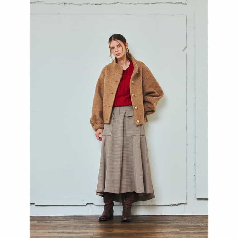 BARNEYS NEW YORK 千鳥格子柄 Aラインサファリスカート BROWN