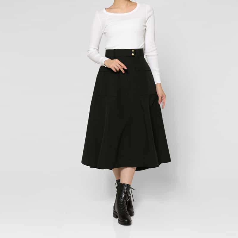 BARNEYS NEW YORK コットンナイロン素材Aラインサファリスカート BLACK