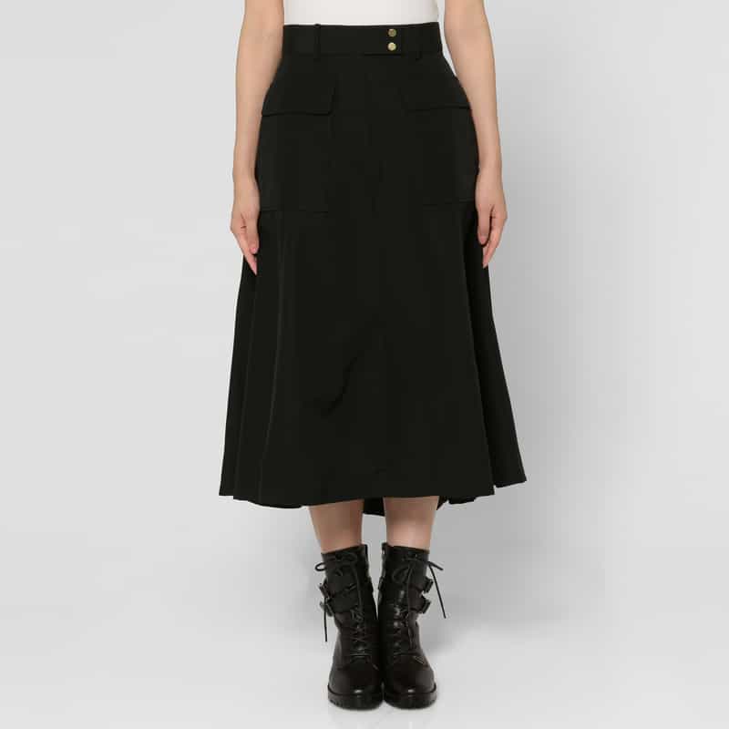 BARNEYS NEW YORK コットンナイロン素材Aラインサファリスカート BLACK