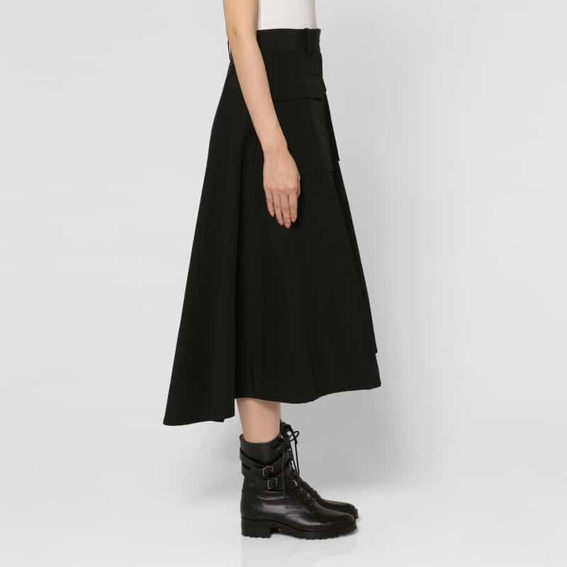 BARNEYS NEW YORK コットンナイロン素材Aラインサファリスカート BLACK
