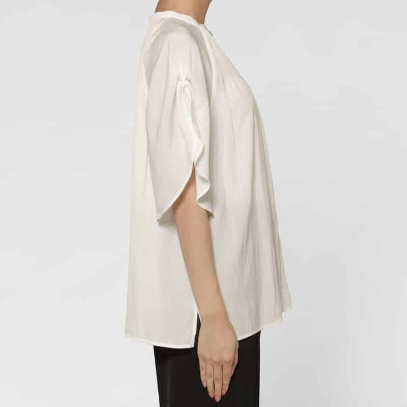 BARNEYS NEW YORK ウォッシャブル シアー素材ギャザーラグランブラウス WHITE