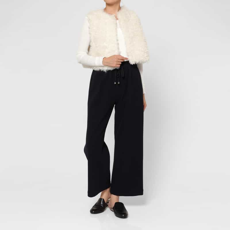 BARNEYS NEW YORK ボア素材 ショートジレ WHITE