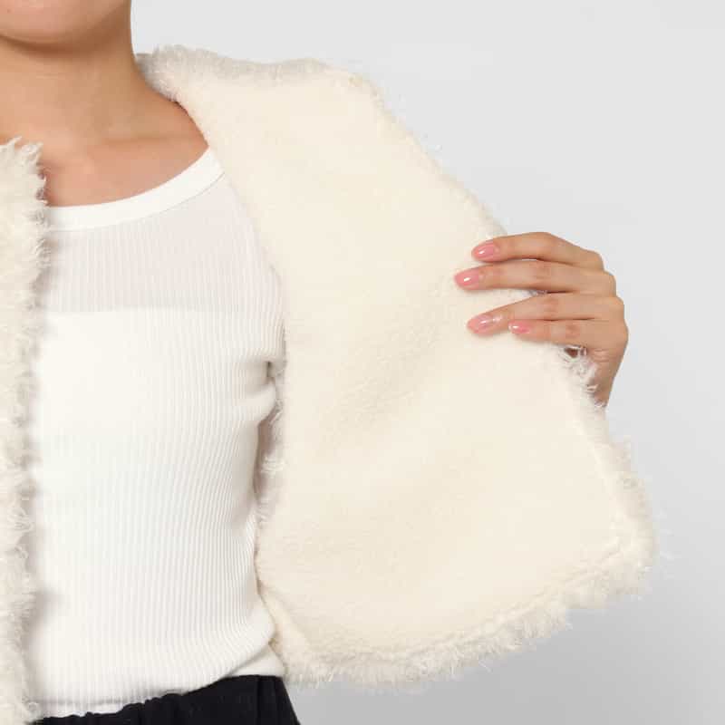 BARNEYS NEW YORK ボア素材 ショートジレ WHITE
