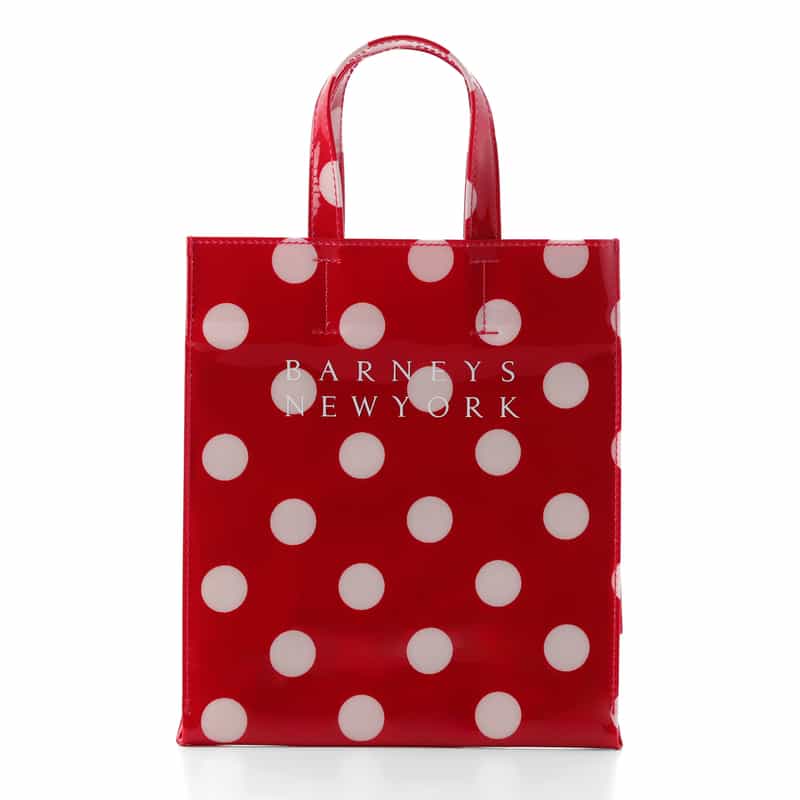 BARNEYS NEW YORK ロゴ入りPVCトートバッグ／ドット柄（M） RED