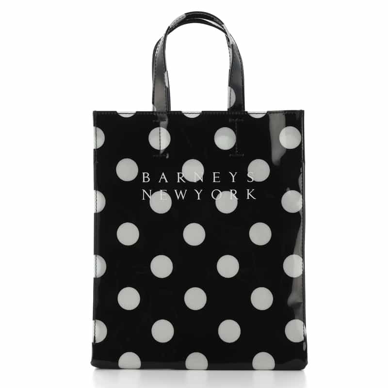 BARNEYS NEW YORK ロゴ入りPVCトートバッグ／ドット柄（M） BLACK