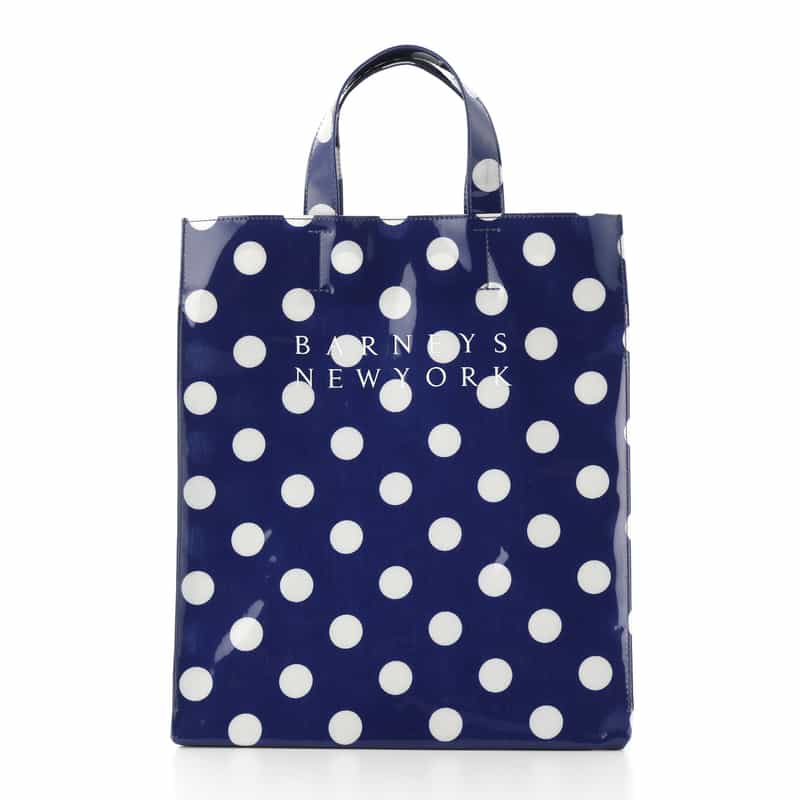 BARNEYS NEW YORK ロゴ入りPVCトートバッグ／ドット柄（L） BLUE