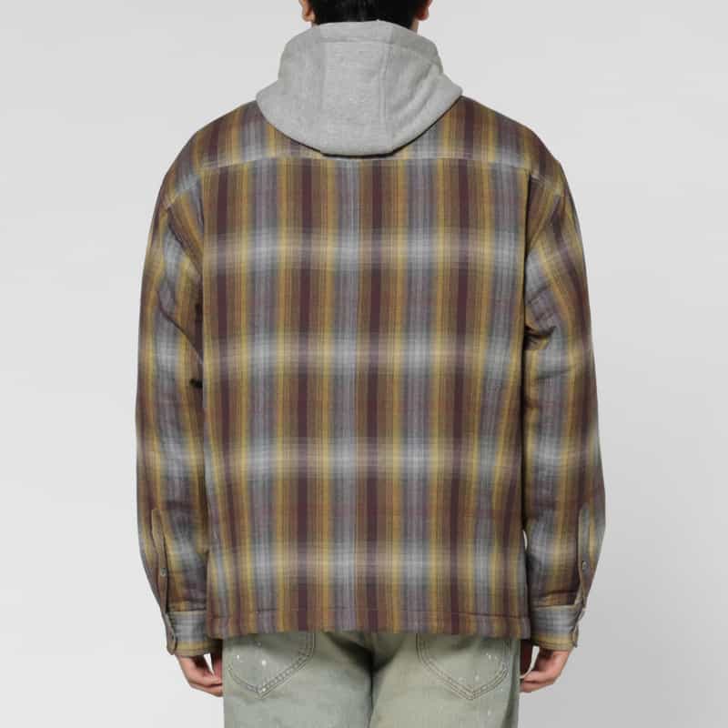 BARNEYS NEW YORK テンセル素材中綿入りフード付きオンブレチェック柄シャツブルゾン YELLOW