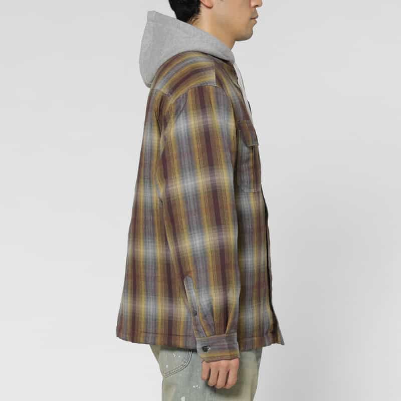 BARNEYS NEW YORK テンセル素材中綿入りフード付きオンブレチェック柄シャツブルゾン YELLOW