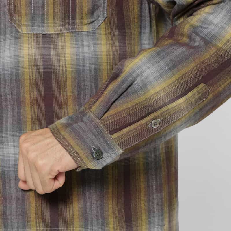 BARNEYS NEW YORK テンセル素材中綿入りフード付きオンブレチェック柄シャツブルゾン YELLOW