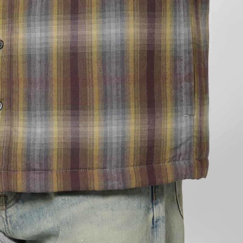BARNEYS NEW YORK テンセル素材中綿入りフード付きオンブレチェック柄シャツブルゾン YELLOW