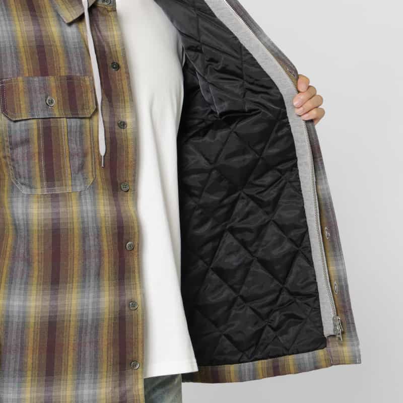 BARNEYS NEW YORK テンセル素材中綿入りフード付きオンブレチェック柄シャツブルゾン YELLOW