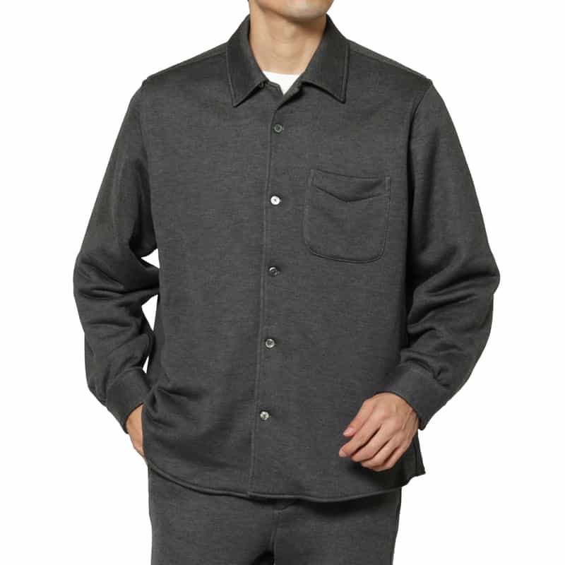 BARNEYS NEW YORK スウェット素材カジュアルシャツ GRAY