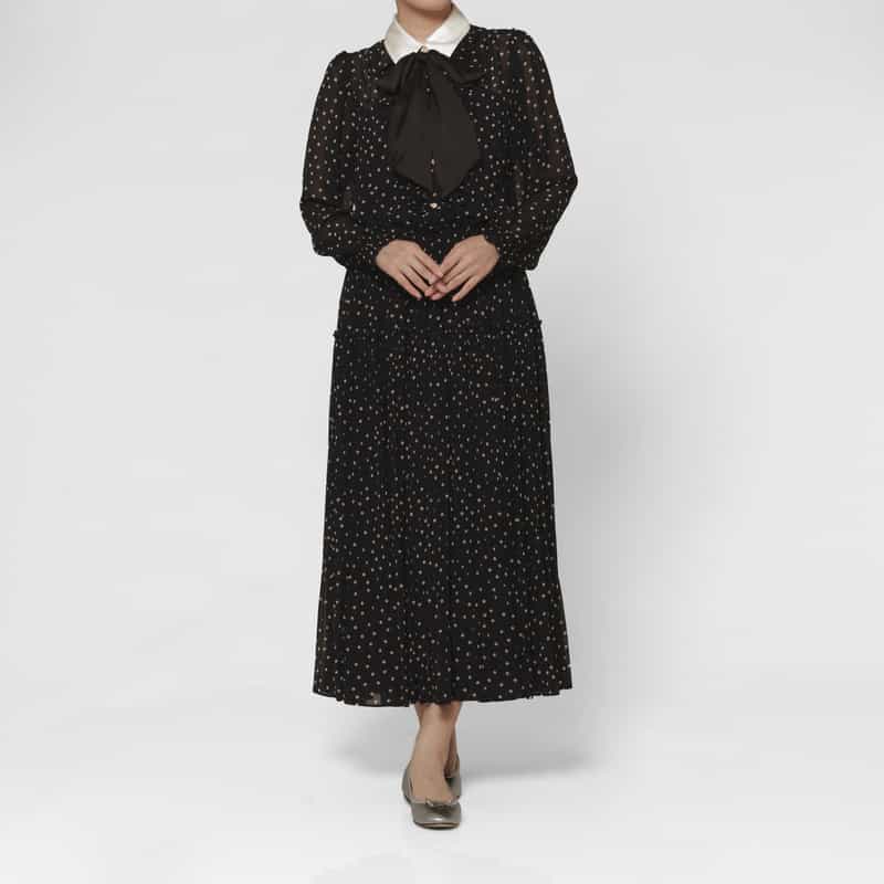 CORCOVADO CORCOVADO ＜コルコバード＞ パウダーシフォン素材ドット柄プリーツヘムロングスカート NAVY