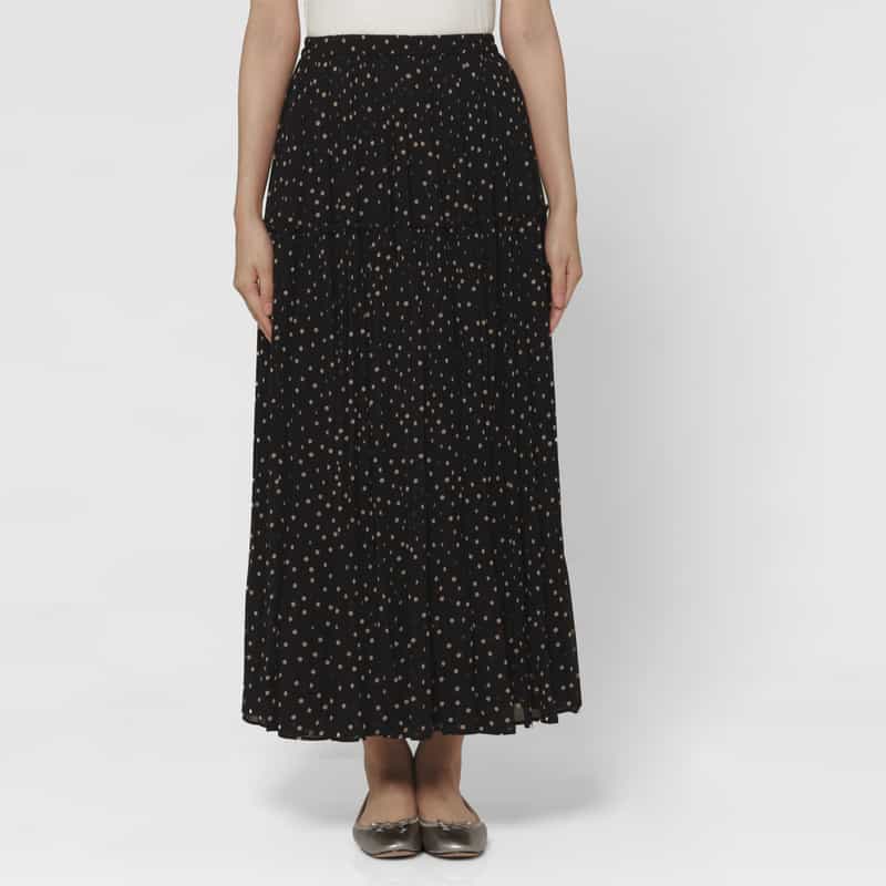 CORCOVADO CORCOVADO ＜コルコバード＞ パウダーシフォン素材ドット柄プリーツヘムロングスカート NAVY